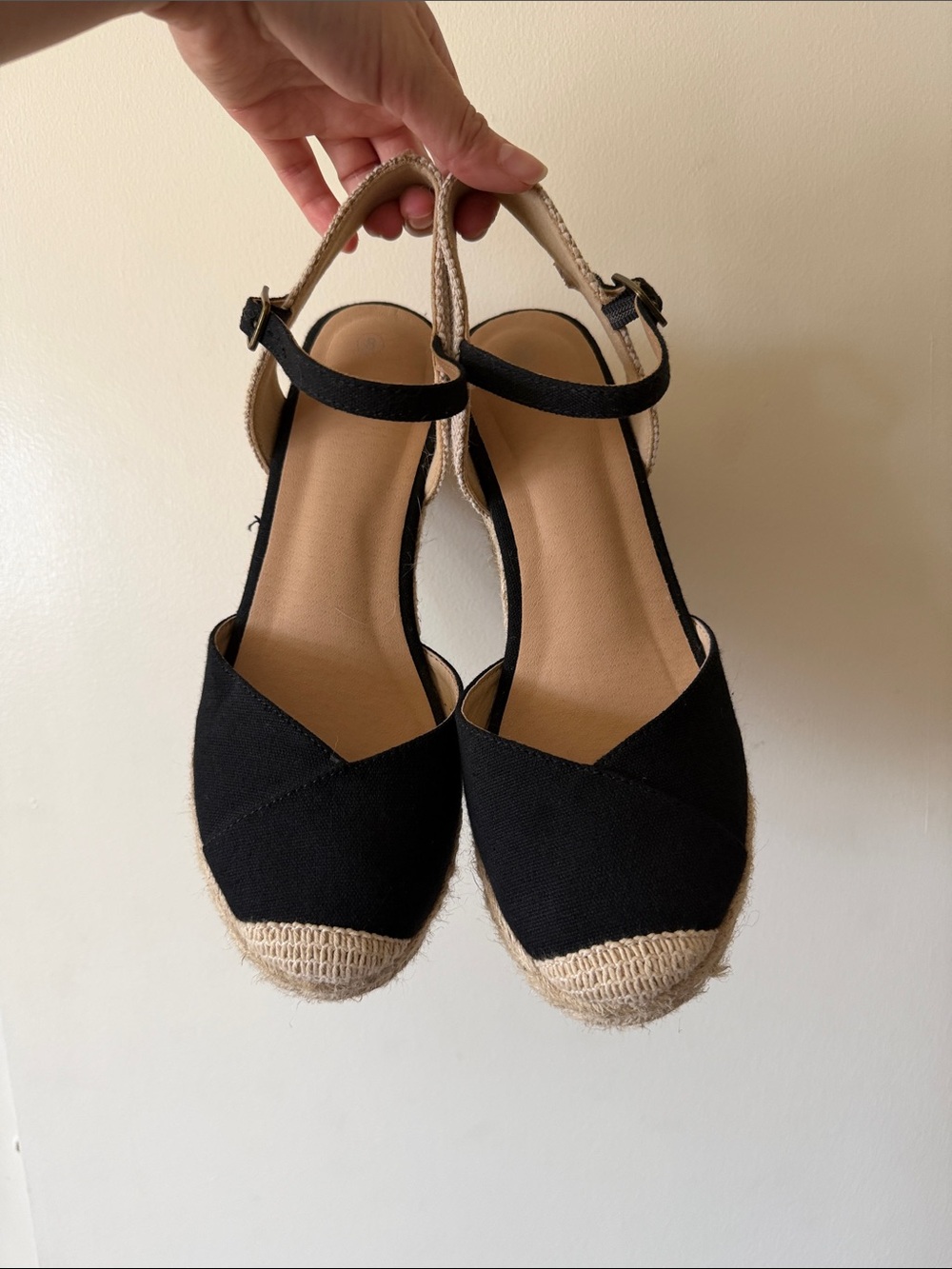 Classic Black Espadrille Wedge Sandals with Ankle Strap - Picture 2 of 3